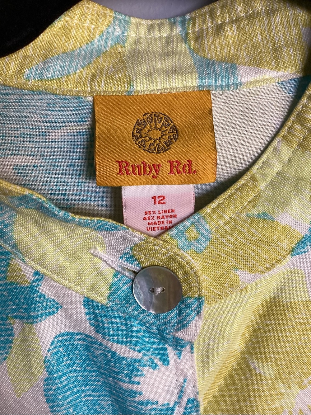 Ruby Rd. Pastel Yellow & Blue Floral Drawstring Linen Jacket - Picture 2 of 5
